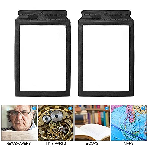 YeenGreen A4 Lupa para Leer, 2 lupas de Lectura de PVC, Lupa Iluminada de página Completa, Lupa para Personas Mayores, Lupa de tres Pliegues para Leer Libros, Periódicos, Negro