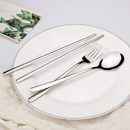 YFWOOD Juego de 3 pares de Tenedores, Cucharas, Palillos, Juego de Vajilla de Acero Inoxidable Coreano, Juego de Vajilla de Cocina de Mango Largo para el Hogar, Viajes, Escuela o Restaurante