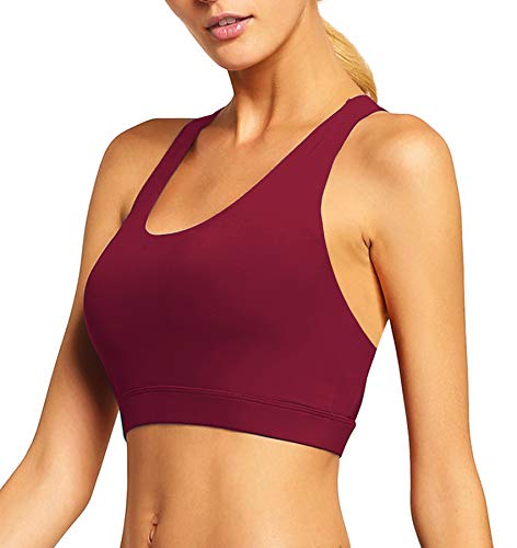 YIANNA Sujetador Deportivo para Mujer Espalda Sujetadores Deportivos Deporte con Relleno Gimnasio Yoga Fitness Ejercicio Rojo, 147 - Size S