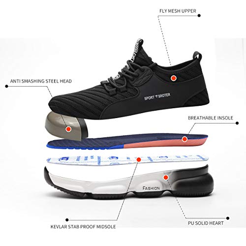 YISIQ Zapatos de Seguridad para Hombre Mujer Transpirable Ligeras con Puntera de Acero Trabajo Calzado de Zapatos de Industrial y Deportiva Unisex 43 EU
