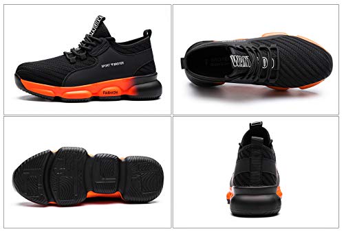 YISIQ Zapatos de Seguridad para Hombre Mujer Transpirable Ligeras con Puntera de Acero Trabajo Calzado de Zapatos de Industrial y Deportiva Unisex, Negro naranja, 43 EU