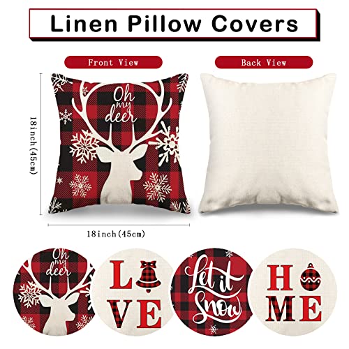 YLXQJIN Fundas de cojín de Navidad, de lino, 45 x 45 cm, 4 unidades, decoración navideña, diseño de alfabeto inglés «Love/Home»