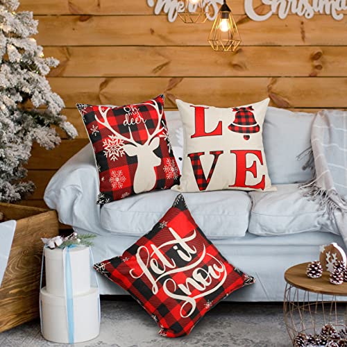 YLXQJIN Fundas de cojín de Navidad, de lino, 45 x 45 cm, 4 unidades, decoración navideña, diseño de alfabeto inglés «Love/Home»
