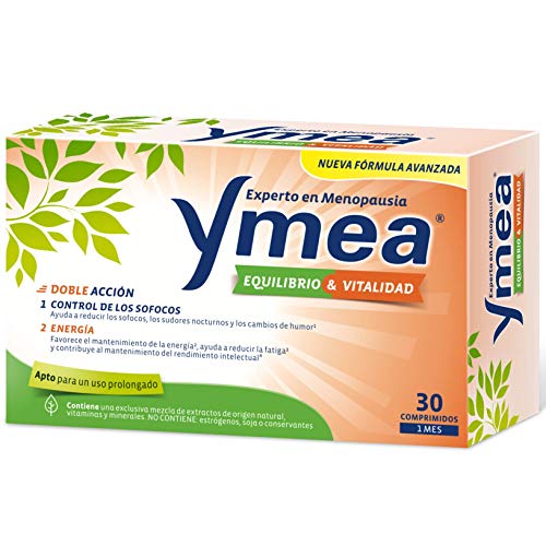 Ymea Equilibrio y Vitalidad - Tratamiento de la Menopausia, control de Sofocos, ayuda a mantener la Energía, uso prolongado, sin estrogenos, soja o consevantes, tratamiento 1 mes, sin Color, 30 unidad