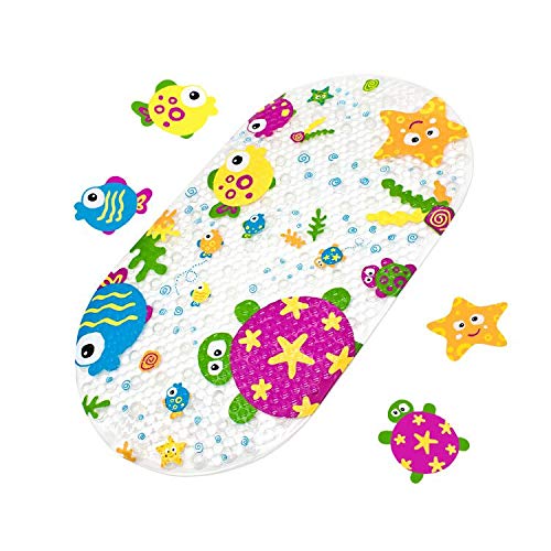Yolife Duck Suckers Alfombrilla de baño Antideslizante Plástico Antideslizante Baño PVC Dibujos Animados Boceto Masaje Ducha Baño con ventosas para bebés Niños 39 x 69 cm (Animal del océano)