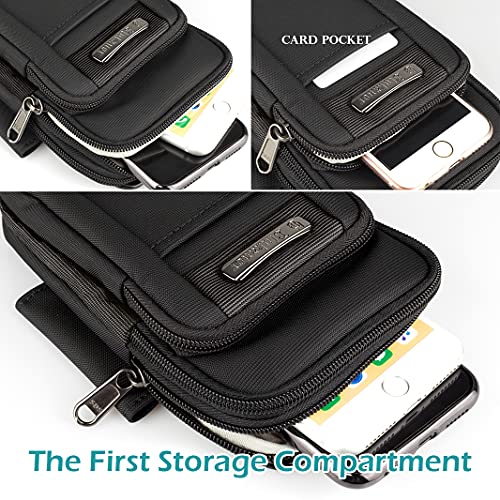 YOODI Pequeño Riñonera Bolso Hombres riñonera Impermeable Oxford Belt Purse Bag Bandoleras Molle EDC Tactical Phone Holder Bolso Bandolera Pequeño Tipo Cartera Clip para Cinturón, 2 Correas(Negro)