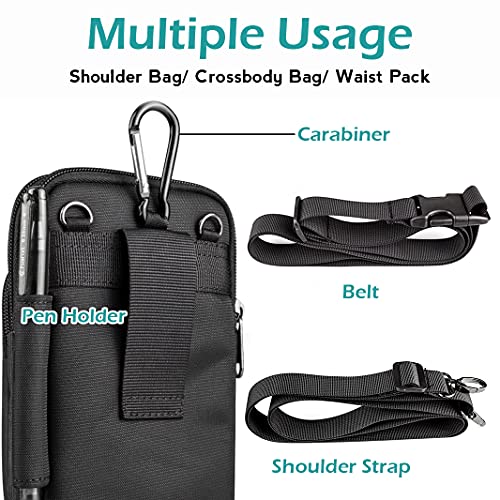 YOODI Pequeño Riñonera Bolso Hombres riñonera Impermeable Oxford Belt Purse Bag Bandoleras Molle EDC Tactical Phone Holder Bolso Bandolera Pequeño Tipo Cartera Clip para Cinturón, 2 Correas(Negro)