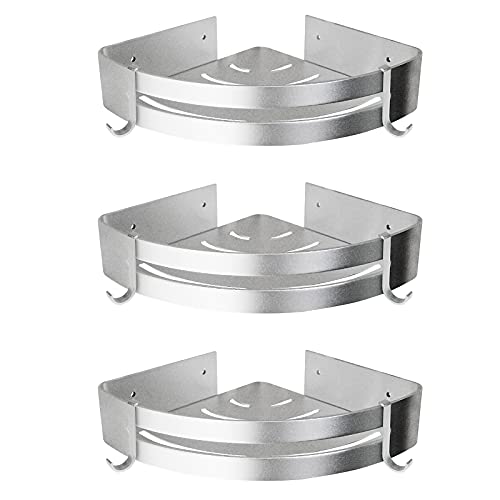Yorbay Estantería de Esquina para Baño Ducha, Autoadhesivo, Aluminio, Acabado Mate, Estante triangular de baño,Estantes 3 Piezas Plata,Instalación sin taladro, sin daños reutilizable