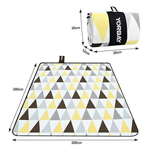 YORBAY Manta de Picnic 200 x 200 cm Impermeable con asa para Camping Playa Acampada, Alfombra Plegable