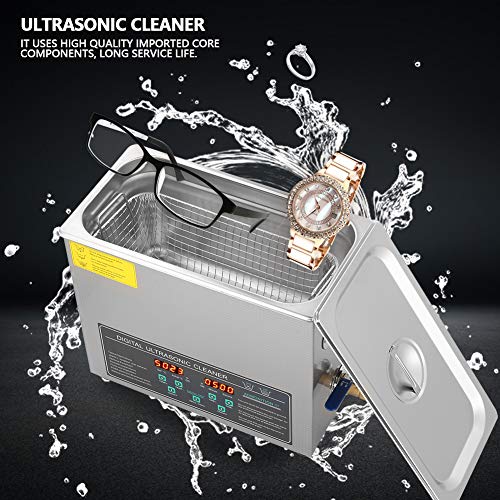 Yosoo Health Gear Limpiador ultrasónico, Limpiador ultrasónico Digital 6L, Limpiador ultrasónico Digital de Acero Inoxidable de Doble frecuencia 6L Máquina de Limpieza Enchufe de la UE 220V
