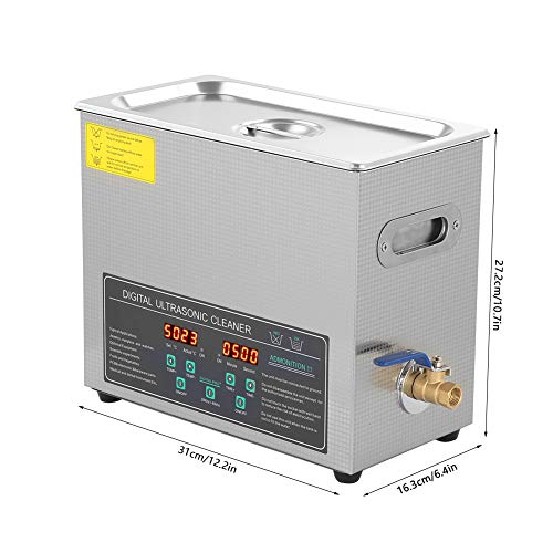 Yosoo Health Gear Limpiador ultrasónico, Limpiador ultrasónico Digital 6L, Limpiador ultrasónico Digital de Acero Inoxidable de Doble frecuencia 6L Máquina de Limpieza Enchufe de la UE 220V