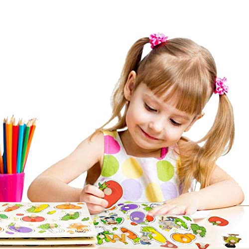 YOTINO 4 Juegos de Rompecabezas de Madera Puzzle de Madera números y Fruta Puzzles para niños Carta educativa Rompecabezas Coloridos Bloques de construcción, preescolares