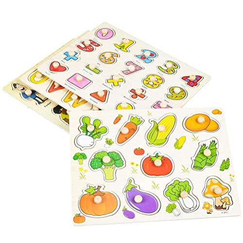 YOTINO 4 Juegos de Rompecabezas de Madera Puzzle de Madera números y Fruta Puzzles para niños Carta educativa Rompecabezas Coloridos Bloques de construcción, preescolares