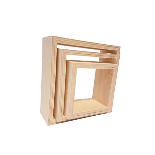 Youdoit 3 pequeños estantes de Madera Cuadrados 22 x 22 x 8 cm