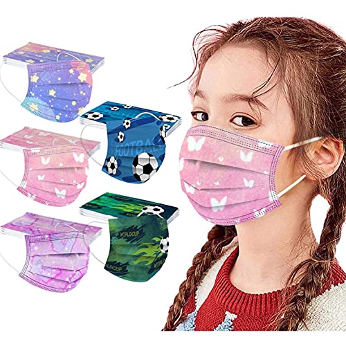 YpingLonk 50PC Niños Infantil para Bufanda, Infantiles Colores desechable para mascarilla 3 Capas Surtidos,Dibujos Animados para Actividades Aire Libre, Patrón Escuela, Fiesta