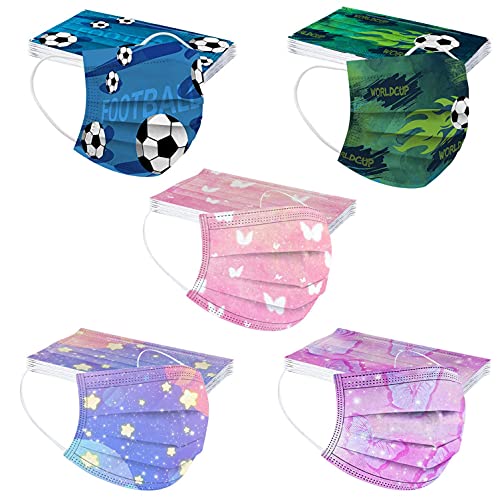 YpingLonk 50PC Niños Infantil para Bufanda, Infantiles Colores desechable para mascarilla 3 Capas Surtidos,Dibujos Animados para Actividades Aire Libre, Patrón Escuela, Fiesta
