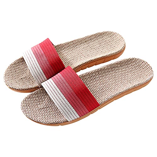 ypyrhh Zapatillas de Estar por Casa Ultraligera,Llantas de Lino para los Amantes del hogar,Zapatillas de algodón Interior y Anti-Fresco de Lino-Rojo_35-36,Lino Zapatillas Interior Sandalias