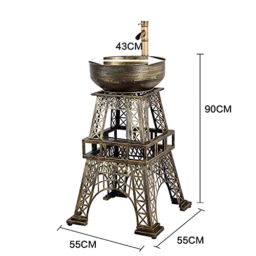 YQX Lavabo con Pie Creativos De Estilo Industrial, Lavamanos Baño De Hierro Forjado Extraíble, Fregadero De Pedestal Ktv, con Espejo, Grifo Y Drenaje Combo 55x55x90cm(Color:Bronce Vintage)