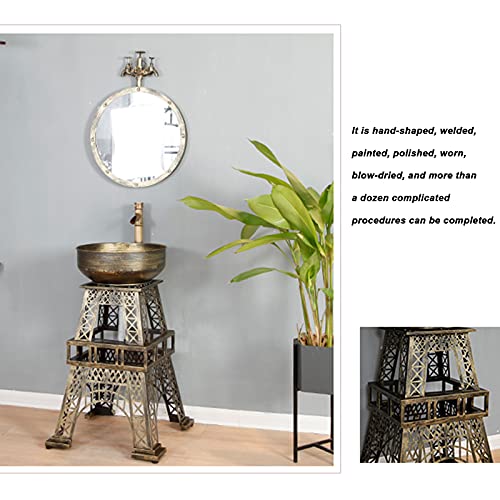 YQX Lavabo con Pie Creativos De Estilo Industrial, Lavamanos Baño De Hierro Forjado Extraíble, Fregadero De Pedestal Ktv, con Espejo, Grifo Y Drenaje Combo 55x55x90cm(Color:Bronce Vintage)