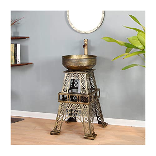 YQX Lavabo con Pie Creativos De Estilo Industrial, Lavamanos Baño De Hierro Forjado Extraíble, Fregadero De Pedestal Ktv, con Espejo, Grifo Y Drenaje Combo 55x55x90cm(Color:Bronce Vintage)