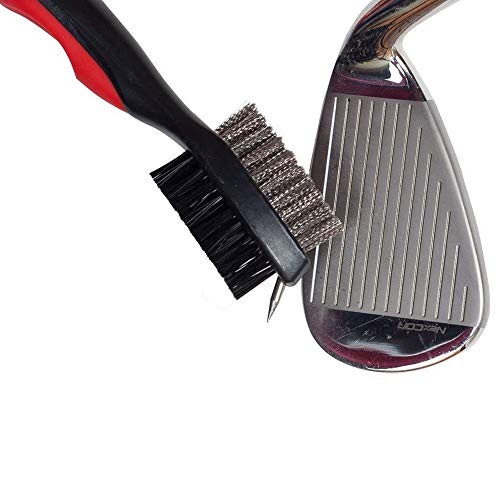 ysister 2 Piezas Limpiador de Palos de Golf, Cepillo Limpiar Palos Golf, Doble Cara Nylon y Acero Brush Golf con Retráctil Tirolina Mosquetón para Limpiar Zapatos De Cabeza De Club