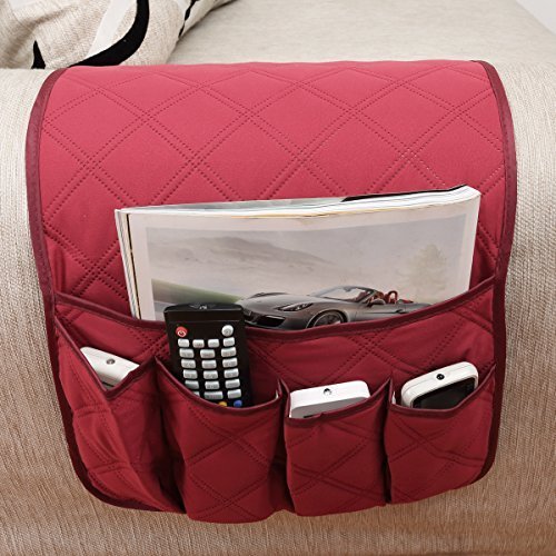 YuamMei Sillón Sofá antideslizante y antideslizante Organizador para reposabrazos de sofá, con 5 bolsillos para teléfono, libro, control remoto de TV (rojo)