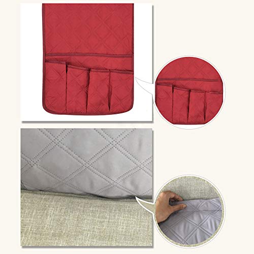 YuamMei Sillón Sofá antideslizante y antideslizante Organizador para reposabrazos de sofá, con 5 bolsillos para teléfono, libro, control remoto de TV (rojo)