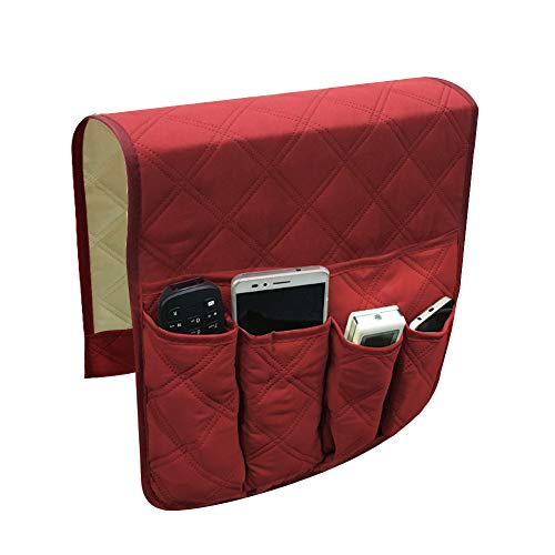 YuamMei Sillón Sofá antideslizante y antideslizante Organizador para reposabrazos de sofá, con 5 bolsillos para teléfono, libro, control remoto de TV (rojo)