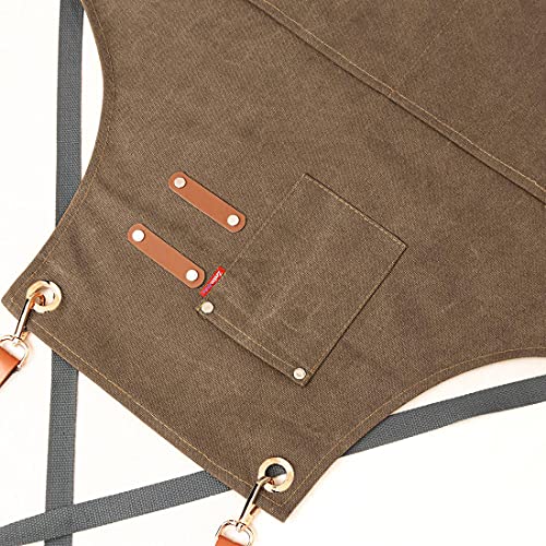 YUENA CARE Delantal Trabajo, Delantal de Cocina Ajustable Mandil de Lona Duradero para Cocinero Camarero Servidores Baristas, con Bolsillos, para Mujer y Hombre #1