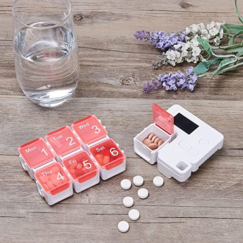 Yujue Pastillero recordatorio portátil, Pastillero recordatorio electrónico temporizado de 7 Compartimentos, Recipiente de Pastillas Ligero de botón Grande para Viajes de Viaje
