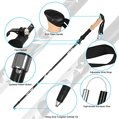 yumcute bastones de trekking paquete de 2 bastones de senderismo ajustables de aluminio ligero 7075 bastones de caminar con agarre de espuma plegable para personas mayores, trekking, senderismo, esquí