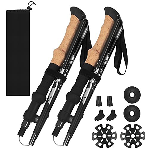 yumcute bastones de trekking paquete de 2 bastones de senderismo ajustables de aluminio ligero 7075 bastones de caminar con agarre de espuma plegable para personas mayores, trekking, senderismo, esquí
