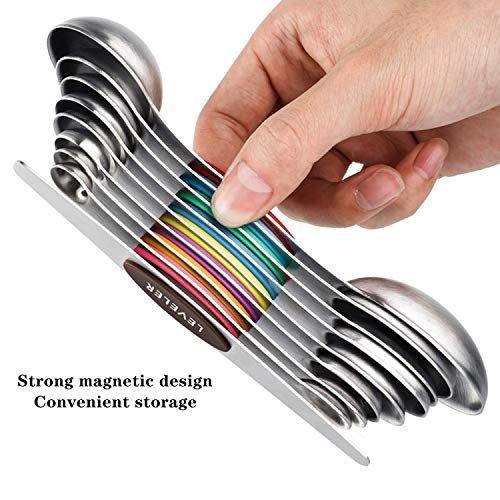 Yuning Juego de 9 Juego de cucharas medidoras magnéticas de Cocina de Acero Inoxidable de Doble Cara apilable para medir Ingredientes Secos y líquidos