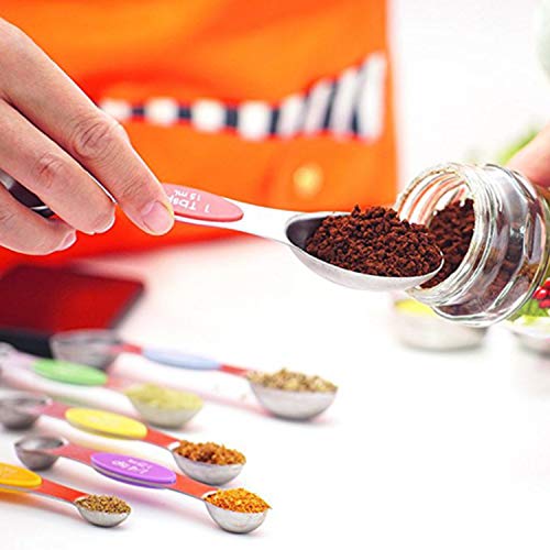 Yuning Juego de 9 Juego de cucharas medidoras magnéticas de Cocina de Acero Inoxidable de Doble Cara apilable para medir Ingredientes Secos y líquidos