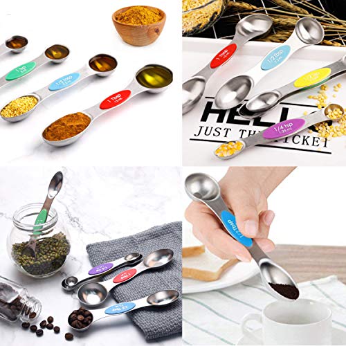 Yuning Juego de 9 Juego de cucharas medidoras magnéticas de Cocina de Acero Inoxidable de Doble Cara apilable para medir Ingredientes Secos y líquidos
