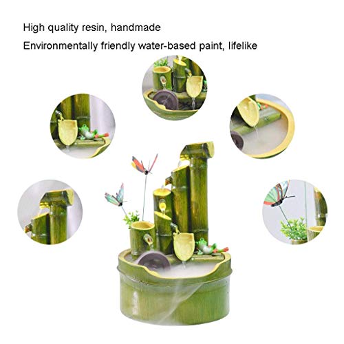 yunyu Fuente de Interior Fuente de Agua Fuente de Interior Resina Bambú Zen Caño de jardín Interior/Exterior 7.9 Pulgadas Base Plana Redonda Liso Resistente a la Fractura Estilo Natural Decoración de
