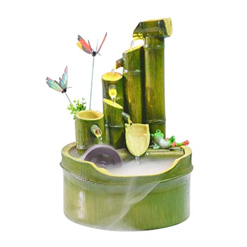 yunyu Fuente de Interior Fuente de Agua Fuente de Interior Resina Bambú Zen Caño de jardín Interior/Exterior 7.9 Pulgadas Base Plana Redonda Liso Resistente a la Fractura Estilo Natural Decoración de