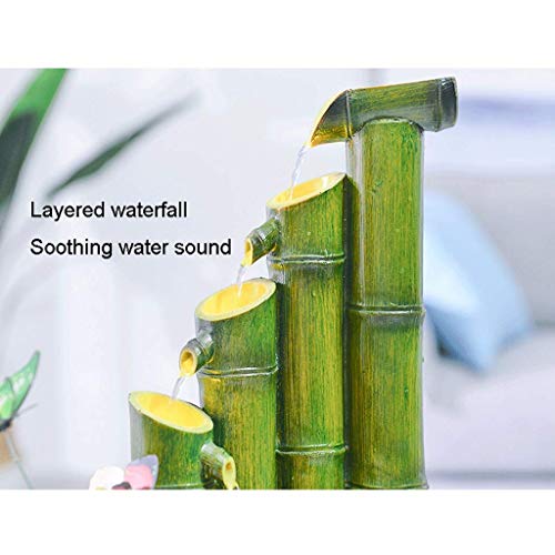 yunyu Fuente de Interior Fuente de Agua Fuente de Interior Resina Bambú Zen Caño de jardín Interior/Exterior 7.9 Pulgadas Base Plana Redonda Liso Resistente a la Fractura Estilo Natural Decoración de