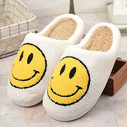 YYDS Zapatillas mullidas de Felpa con Cara Sonriente para Mujer, Espuma viscoelástica, Zapatillas de Pareja de Felpa, Zapatos de casa cálidos y Peludos para Interiores (37-38,Blanco)