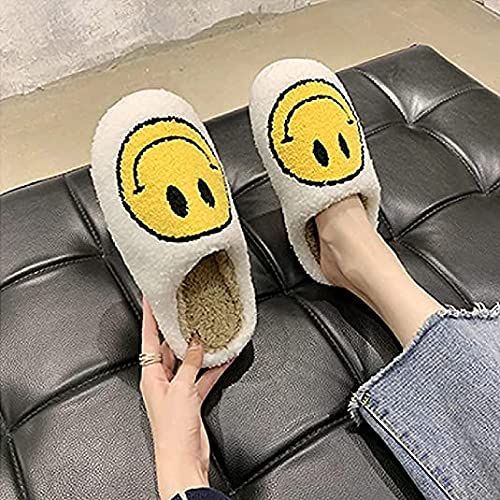 YYDS Zapatillas mullidas de Felpa con Cara Sonriente para Mujer, Espuma viscoelástica, Zapatillas de Pareja de Felpa, Zapatos de casa cálidos y Peludos para Interiores (37-38,Blanco)