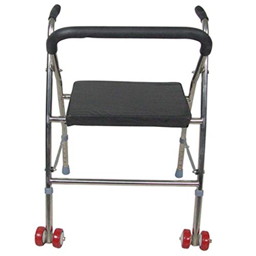 Z-DYQ Marco para Caminar, Acero Inoxidable Rueda portátil Liviana con Rodillo de Asiento Walker Handilla Antideslizante Mano Pusher Walker - Altura Ajustable, Ahorro de Espacio