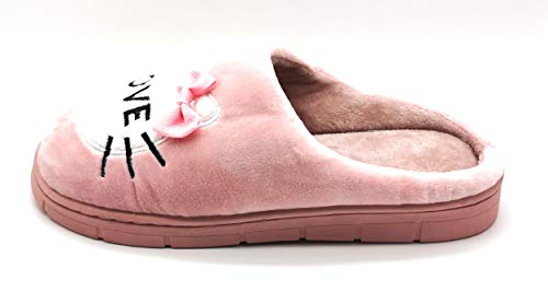 Zapatilla CASA Mujer de Invierno Antideslizantes Algodón Pantufla Peluche Rosa 38/39