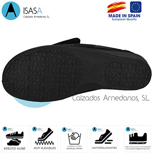 Zapatilla de señora Isasa ARMONA Negro, de Farmacia, Apertura Total Fabricada en Curling Negro con Velcro Grande para un facil Ajuste idoneo para Personas con dificultades de calce (Numeric_37)