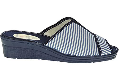Zapatilla Mujer de Casa y Verano en Cuña de 4CM - Descalza - Marca [Lola Sánchez] - Punta Abierta - Hechas en España Rallas Talla 37