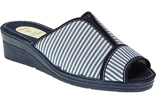 Zapatilla Mujer de Casa y Verano en Cuña de 4CM - Descalza - Marca [Lola Sánchez] - Punta Abierta - Hechas en España Rallas Talla 37