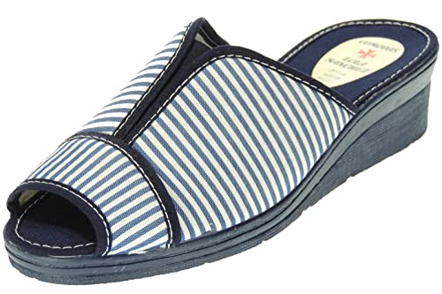 Zapatilla Mujer de Casa y Verano en Cuña de 4CM - Descalza - Marca [Lola Sánchez] - Punta Abierta - Hechas en España Rallas Talla 37