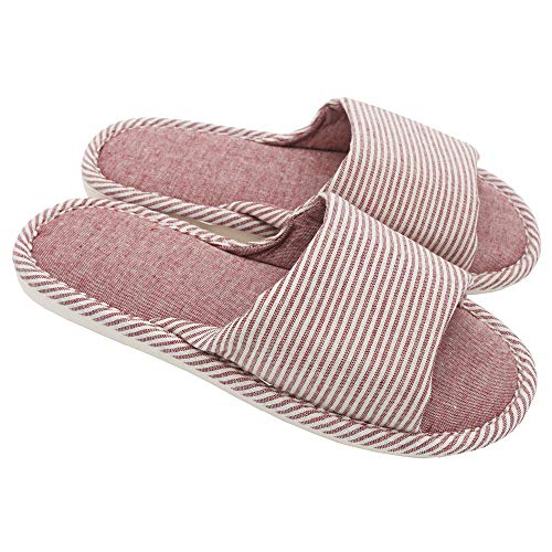Zapatillas Antideslizantes de Lino a Rayas de Estilo recreativo cómodas para Parejas para Uso en Interiores (Rojo, EU39-40)