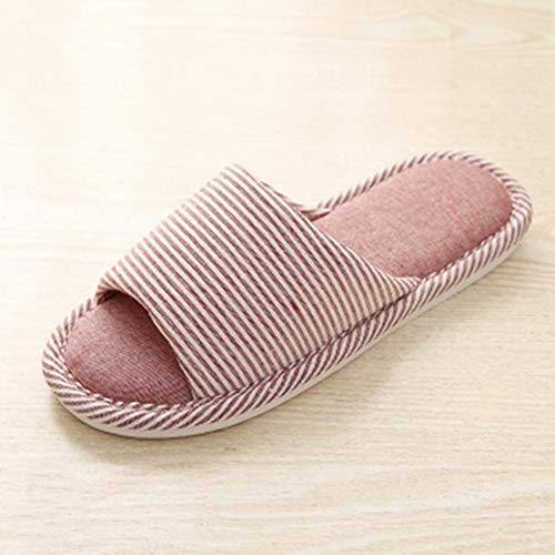Zapatillas Antideslizantes de Lino a Rayas de Estilo recreativo cómodas para Parejas para Uso en Interiores (Rojo, EU39-40)