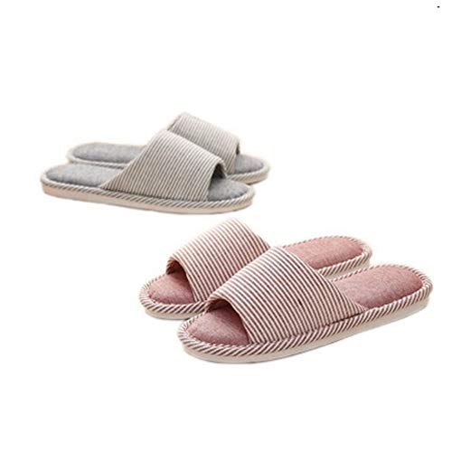 Zapatillas Antideslizantes de Lino a Rayas de Estilo recreativo cómodas para Parejas para Uso en Interiores (Rojo, EU39-40)