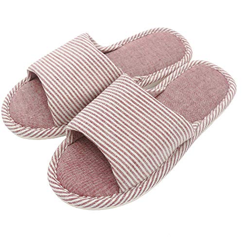 Zapatillas Antideslizantes de Lino a Rayas de Estilo recreativo cómodas para Parejas para Uso en Interiores (Rojo, EU39-40)